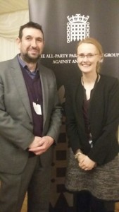 Paul Iganski and Cat Smith MP for Lancaster & Fleetwood, and member of the All-Party Parliamentary Group against Antisemitism, at the Winter Reception.
